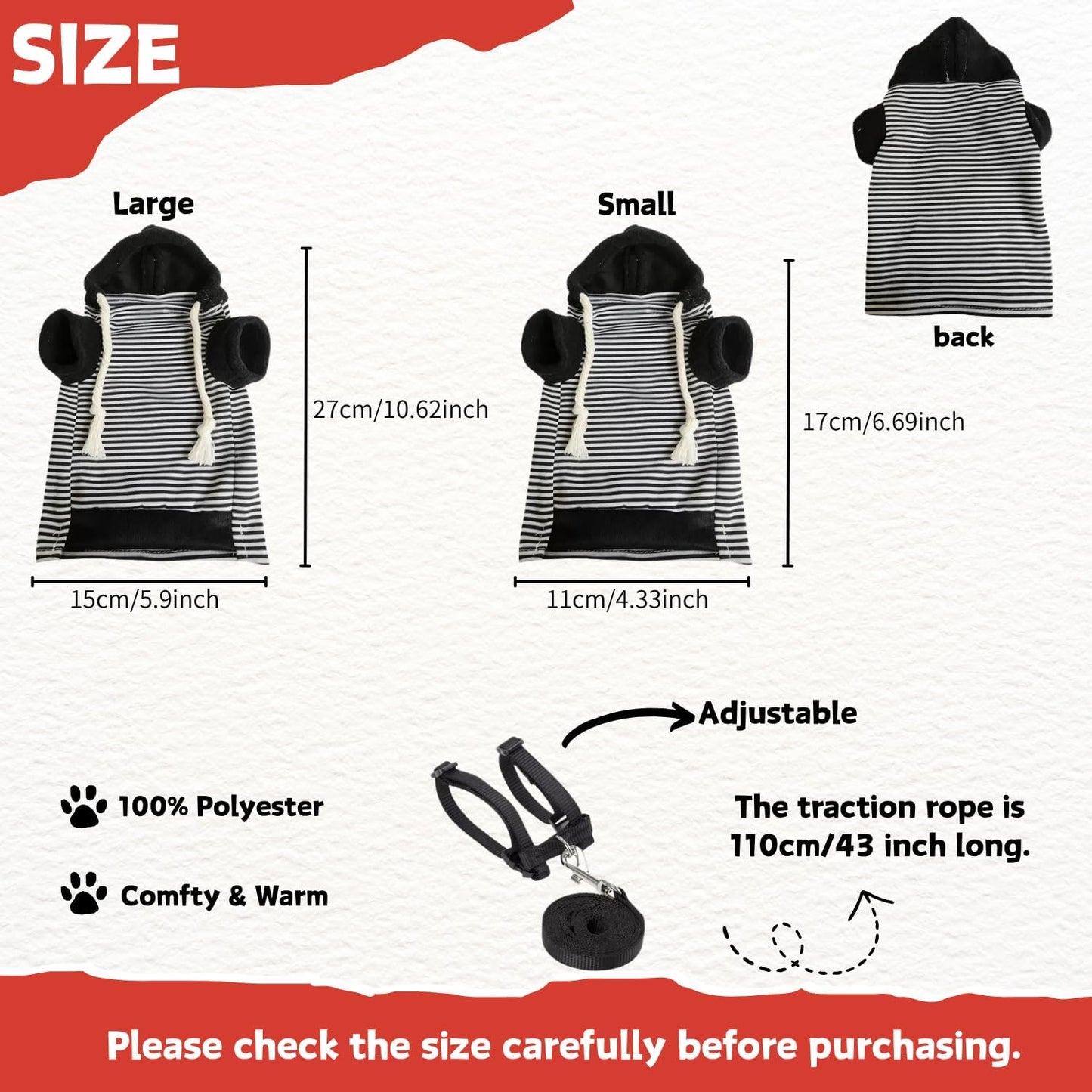 Ferret Harness and Leash Set Ferret Clothes Small Animals Harness Hoodies for Ferrets and Other Small Pet Accessories (Black White)