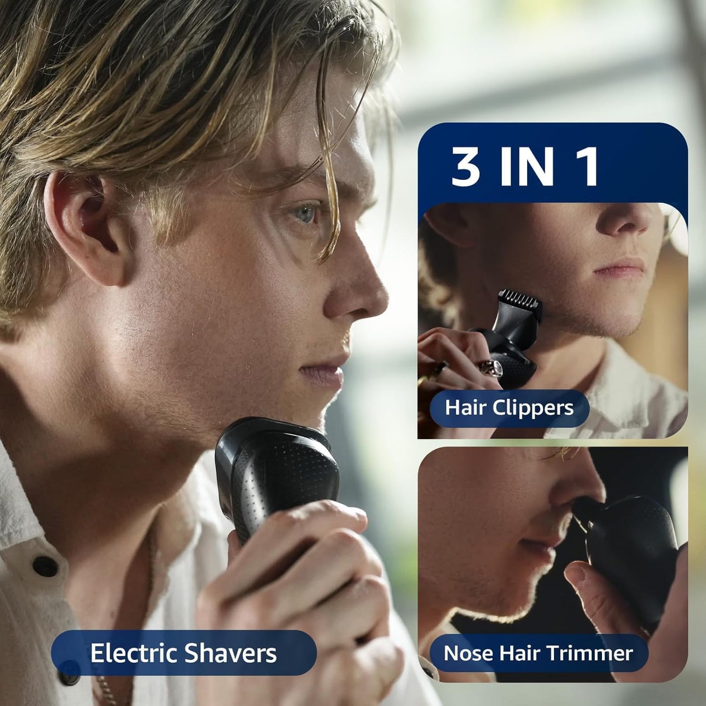 3-in-1 Electric Razor for Men: IPX7 Waterproof Electric Shavers for Men with Turbo Speed & Precision Blades, Cordless TraWDvel Kit for Beard Nose Sideburns, Exotic Black