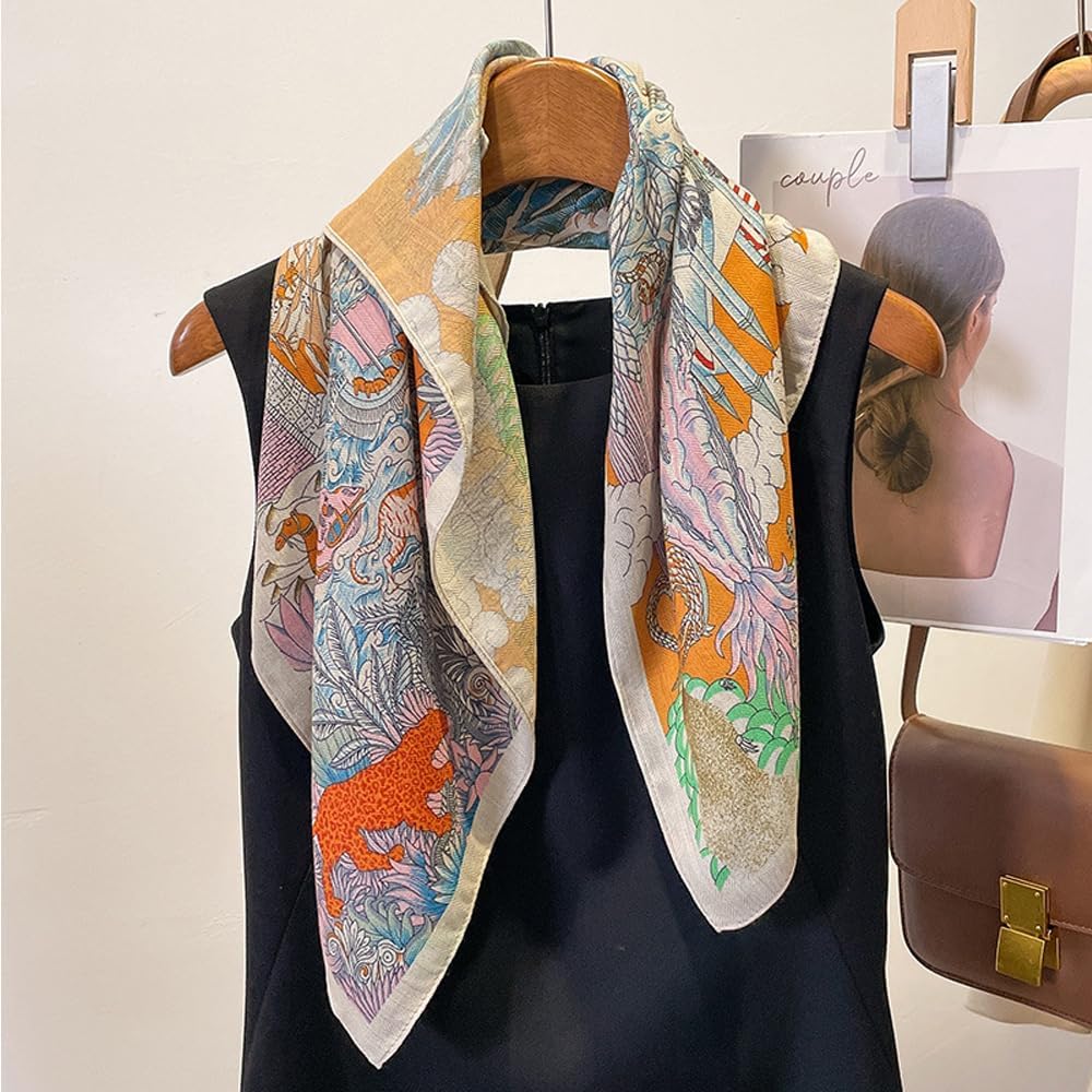 Square Scarf for Women 27x27 Inches Soft Cotton-Feel Versatile Head Wrap, Neck Scarf & Hair Accessory, Bag Charm