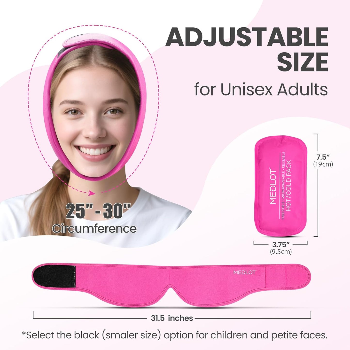 LotFancy Face Ice Pack Wrap with 4 Reusable Hot Cold Therapy Gel Packs, Pain Relief for TMJ, Wisdom Teeth, TMD, Oral and Facial Surgery, Dental Implants, Pink