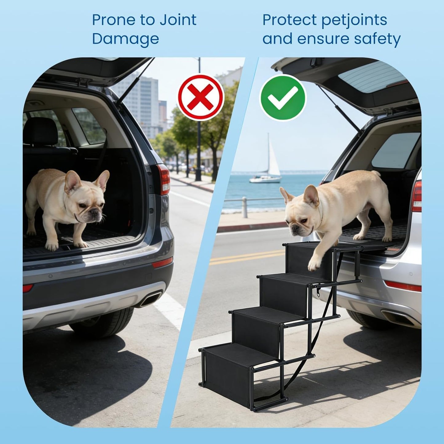 Extra Wide 4 Steps Dog Vehicle Ramps | Portable Non-Slip Pet Stairs for Cars, Trucks & SUVs | Folding Dog Ladder for High Beds | Supports Up to 200 Lbs