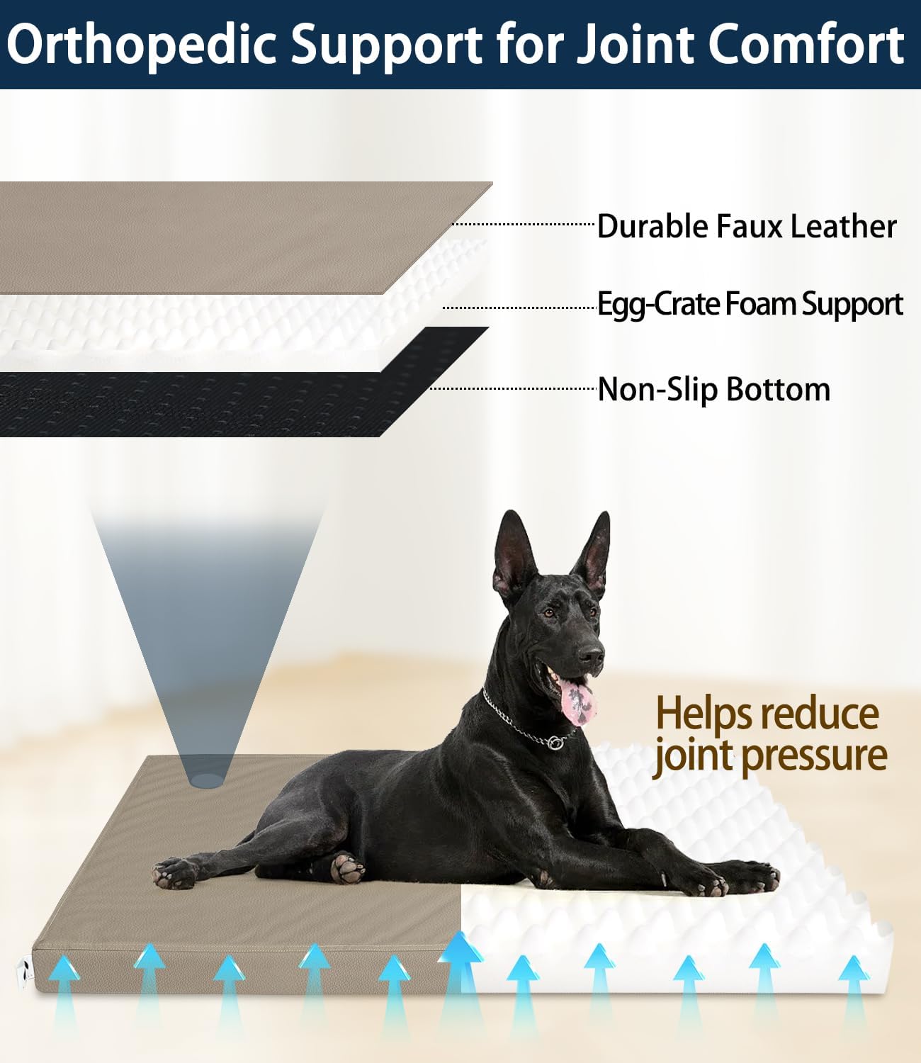 Waterproof Dog Bed for Crate Pad, Leather Brown Hair Resistant Dog Beds with Wipeable Covers, Easy Clean Large Mattress Pet Mat
