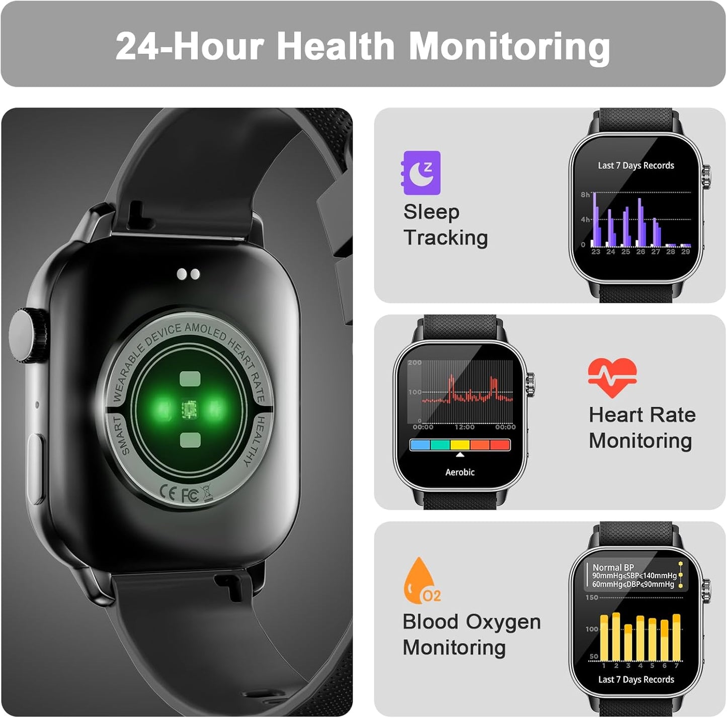 Smart Watch for Men Women, 1.85'' AMOLED HD Fitness Watch with 120+ Sports Modes, Bluetooth Call/Heart Rate/Sleep Monitor/Pedometer, Smartwatch for Android iOS, IP68 Waterproof, Light Black