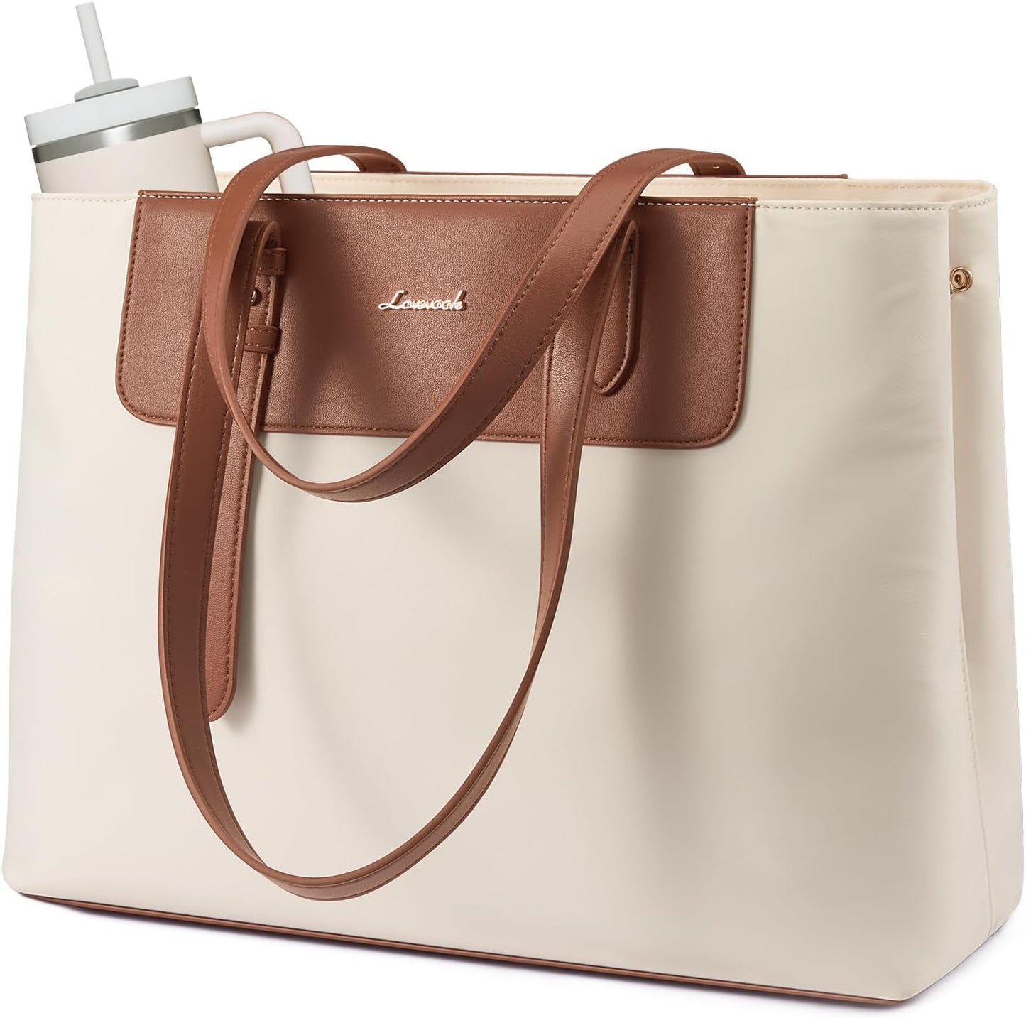 LOVEVOOK Laptop Tote Bag for Women, Water-Resistant Work Tote Bag Large Capacity Computer Bag for Travel, Nylon & PU
