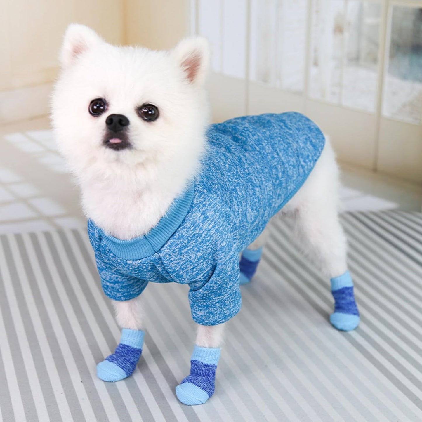 4Pcs Dog Socks Knitted Grip for Pets with Cartoon Pattern Anti-Slip Shoes for Home Hardwood Floor Wear Dog