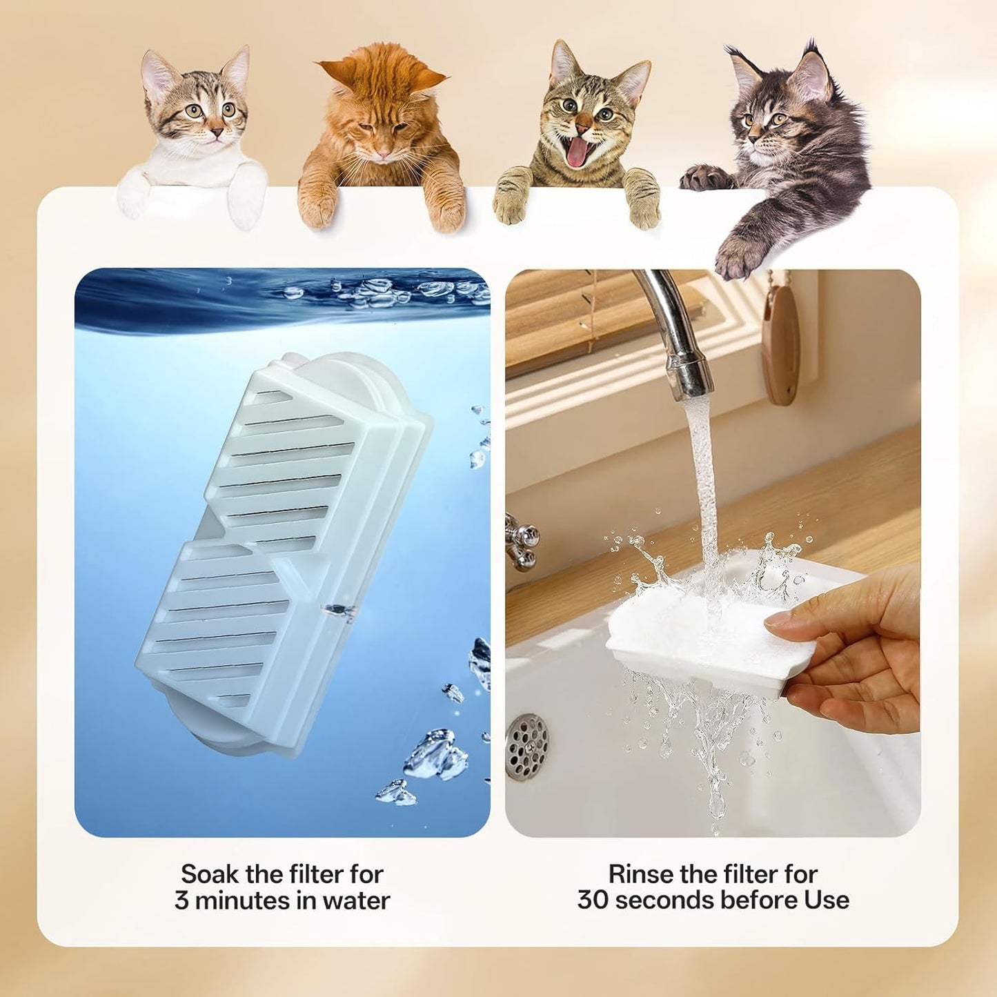 9 Pack Ceramic Cat Water Fountain Replacement Filters, Pet Fountain Replacement Filters for 2.2L/74OZ Ceramic Fountain