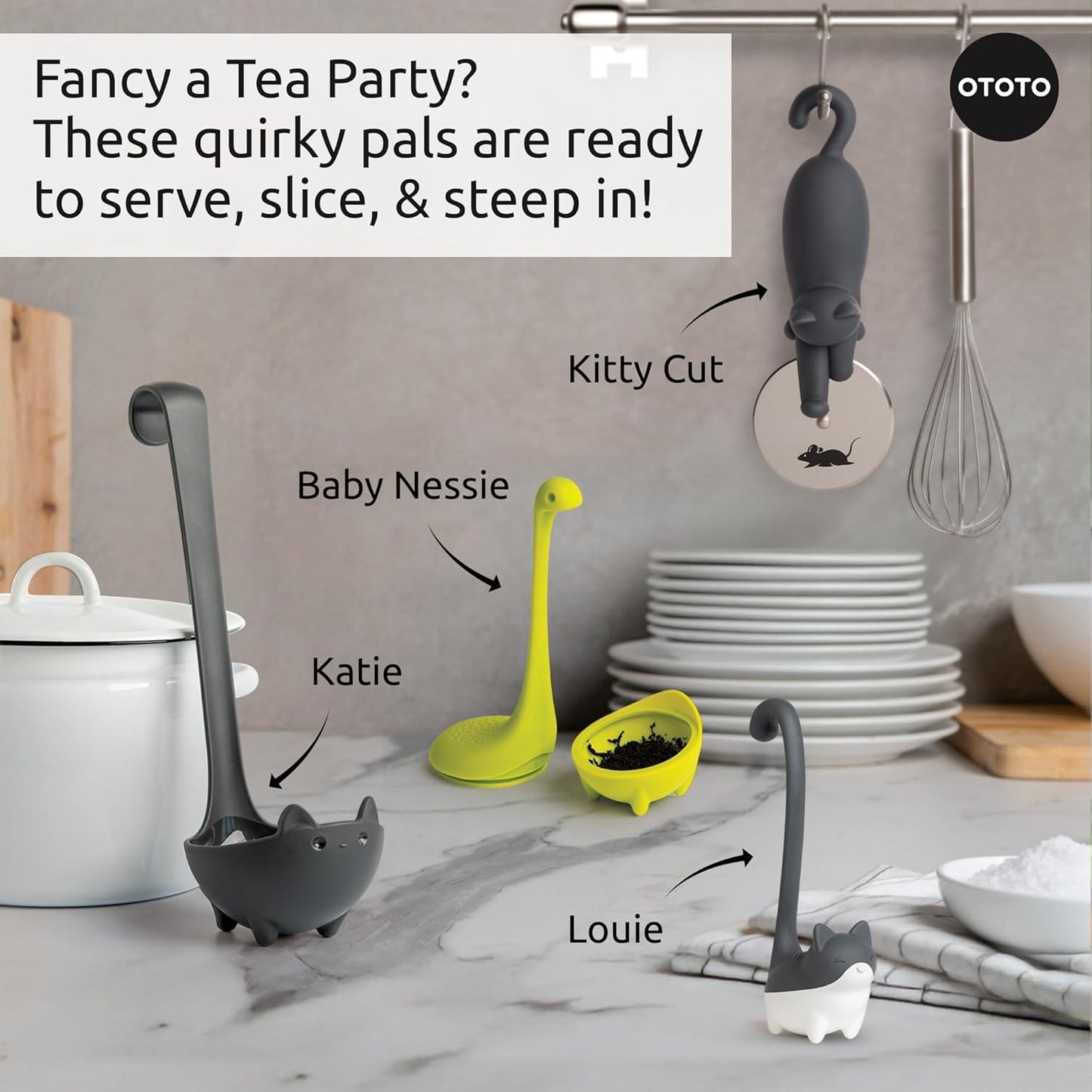 OTOTO Louie Cat Tea Infuser - Cats Loose Leaf Steeper & Diffuser, Tea Strainer Accessories, Cute Gifts for Cat Lovers, White Elephant Gifts, Cute Kitchen Accessories