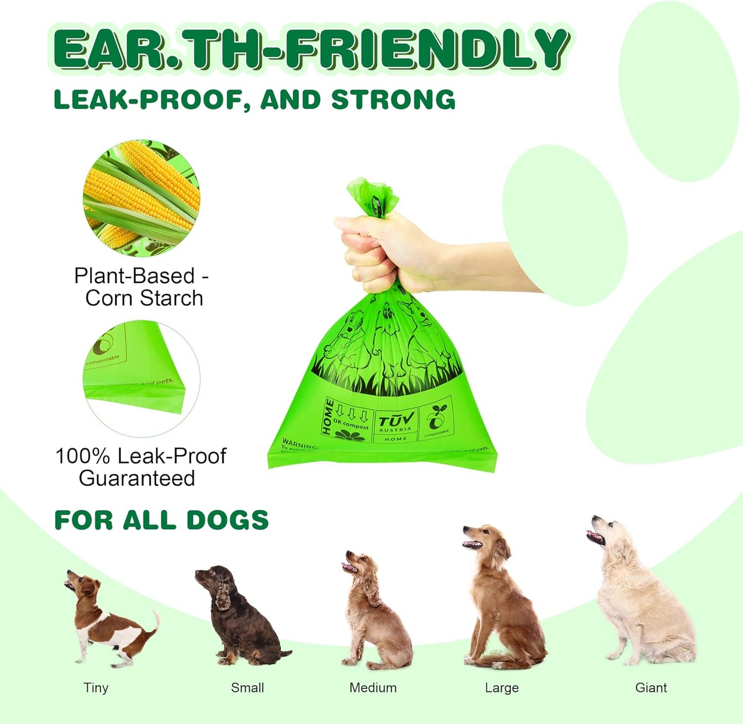 MUAMUA Biodegradable Dog Poop Bags 300 Count, 20 Rolls, Recyclable Waste with Dispenser, Large 9 x 13 Inches, Extra Thick, Leak Proof for Dogs and Cats
