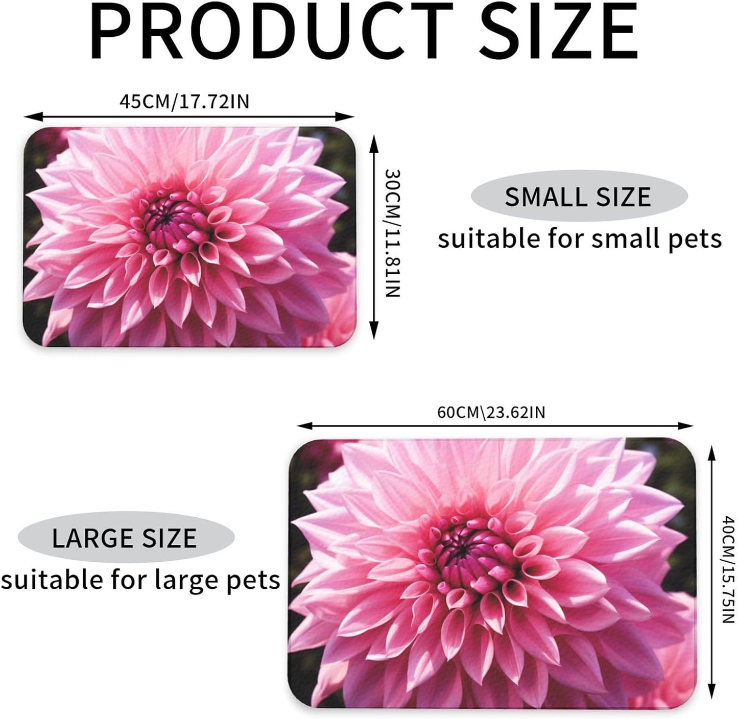 Pet Feeding Mat Leather Dog Food Mat Waterproof Pet Tablecloth Floral Dahlia Flower Pet Placemat for Dogs Absorbent Dog Bowl Mat Anti-Slip Dogs Mats for Food and Water