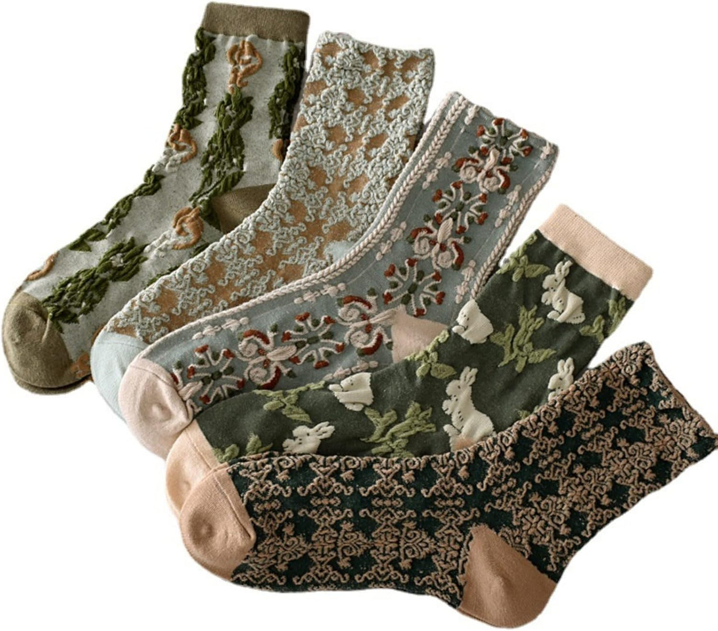 5 Pairs Womens Floral Cute Socks Vintage Embroidered Plant Socks for Women Teens Cotton Cozy Ankle Sock