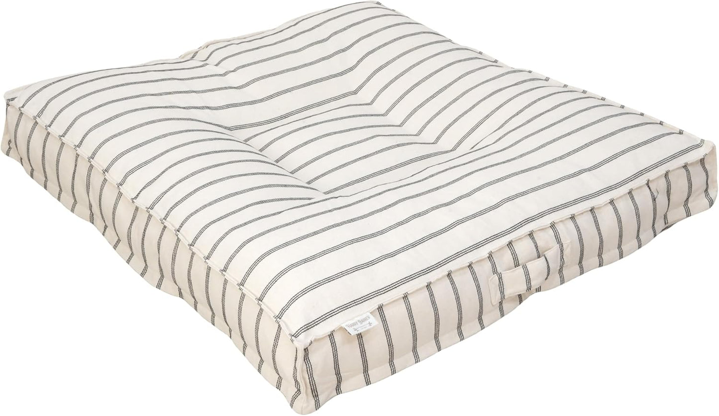 Harry Barker Striped Pillow Dog Bed, Luxury Washable Pet Bed with Recycled Fill, Soft Square Cushion Bed for Medium Dogs & Cats, Cream & Black