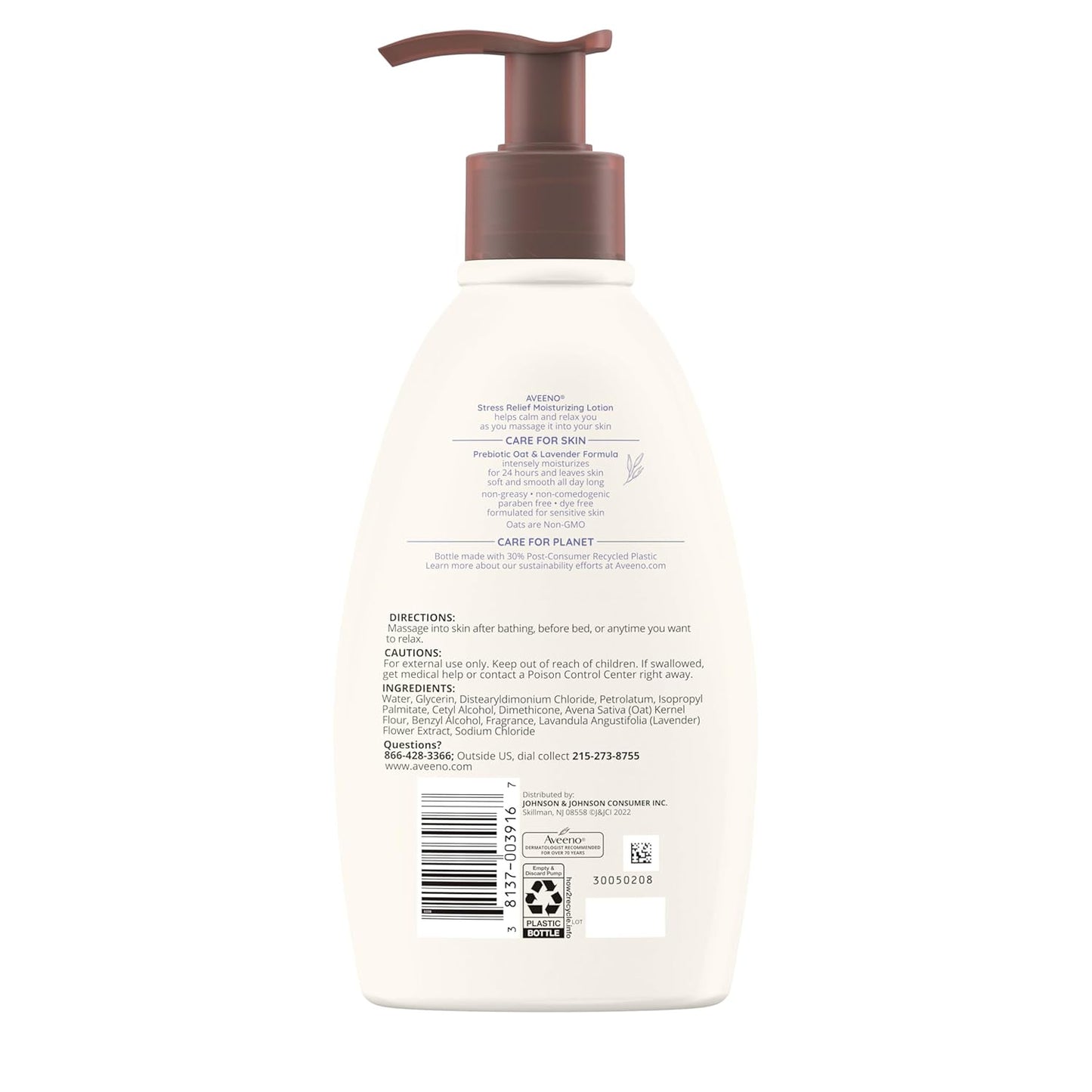 Aveeno Stress Relief Moisturizing Body Lotion with Lavender Scent, Natural Oatmeal to Calm & Relax, Non-Greasy Daily Stress Relief Lotion, 12 fl. oz