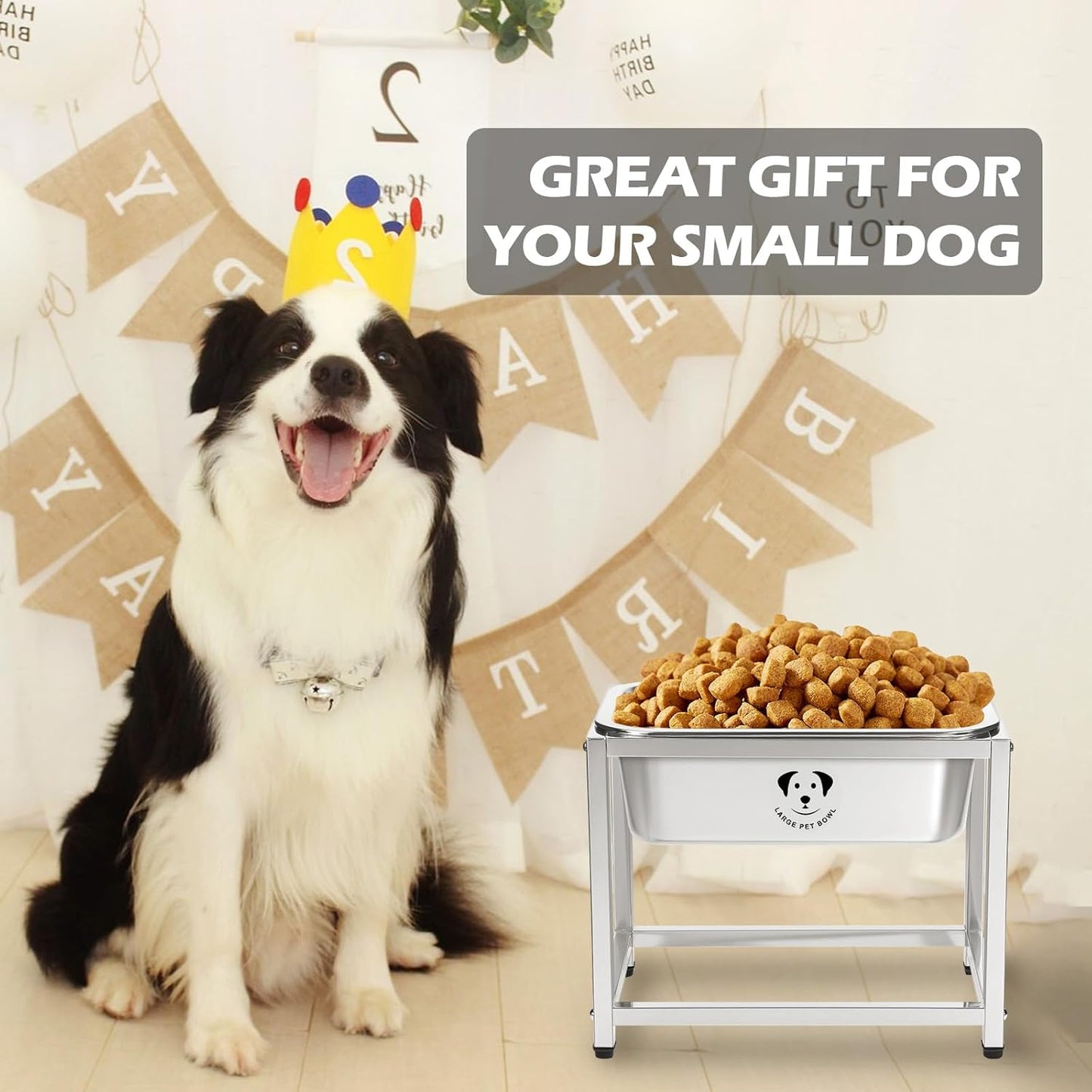 1.25 Gallon Elevated Large Dog Water Bowl, 10.23" Raised Stainless Steel Bowl for Medium Large Breed, Elevated Dog Water Bowl with Full Metal Stand, Easy to Clean and Assemble for Indoor Outdoor
