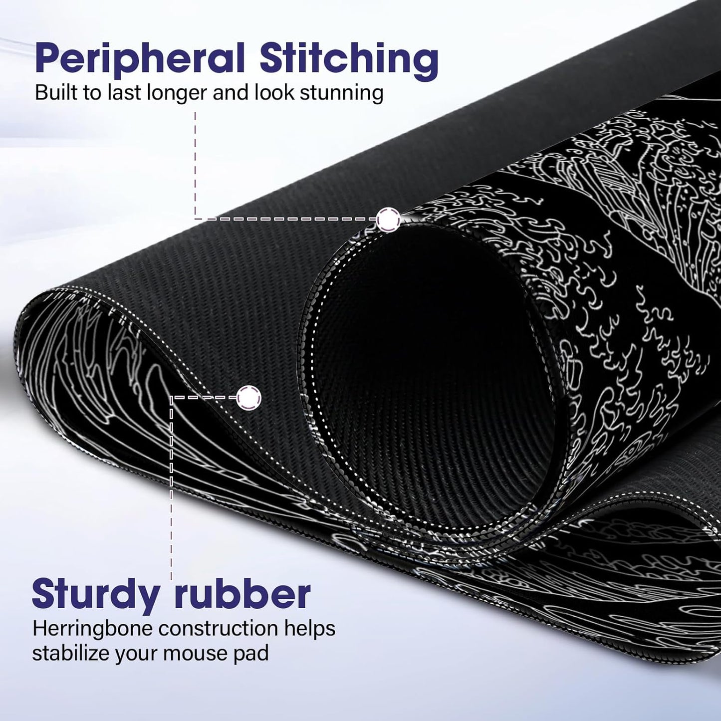 LifetimeWarrantly Japanese Sea Wave Large Gaming Mouse Pad – 31.5" x 15.7" Full Desk Mat, Non-Slip Rubber Base, Waterproof, Stitched Edges, Durable Surface for Esports, Office, Home