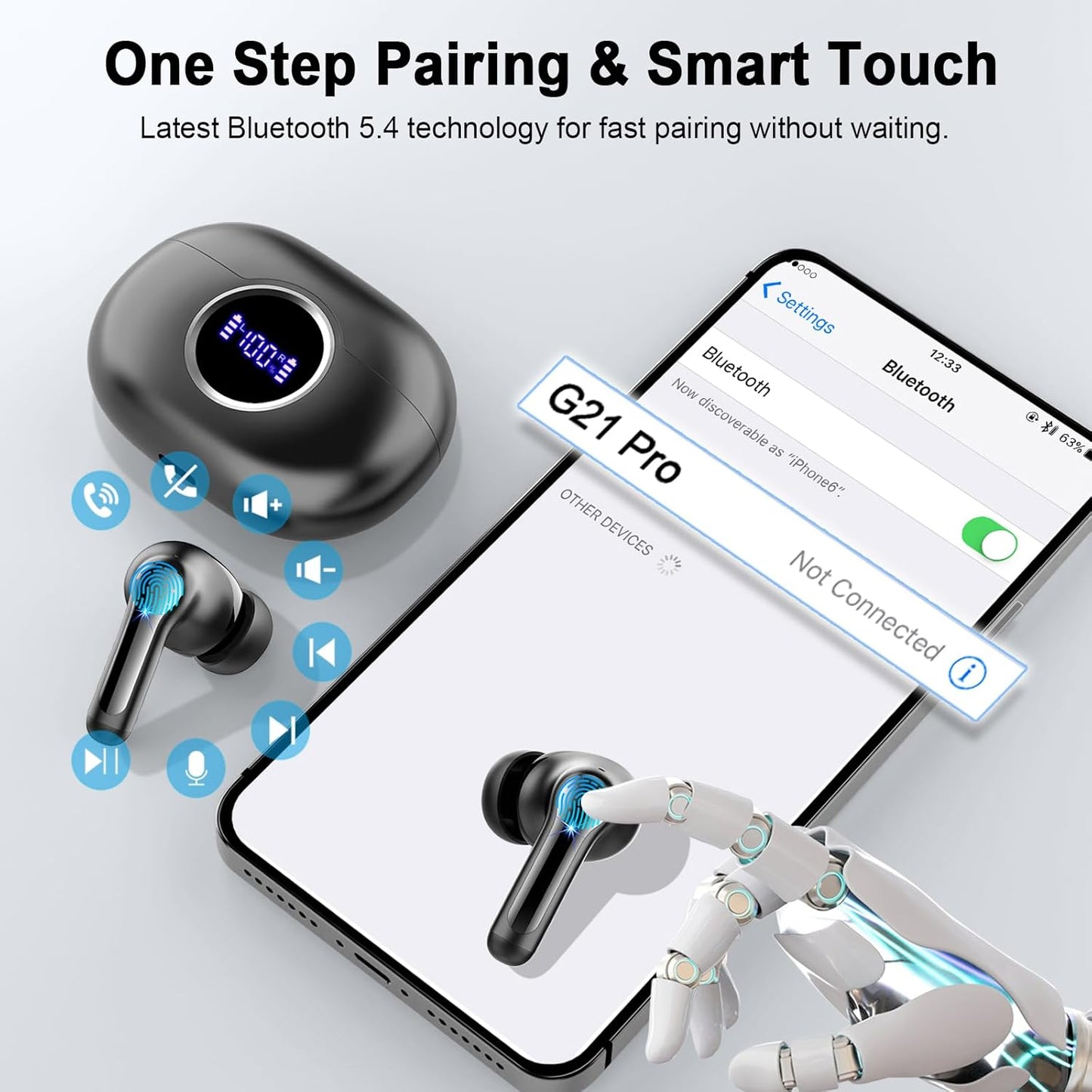 Wireless Earbuds, 2026 Bass-3.0 Bluetooth 5.4 Headphones 3D-Stereo Ear Buds, 4 ENC Noise Cancelling Mic, 40+Hrs USB-C in-Ear Earphones, IP-X7 Waterproof Sport Workout Gym for Laptop Pad Android iOS