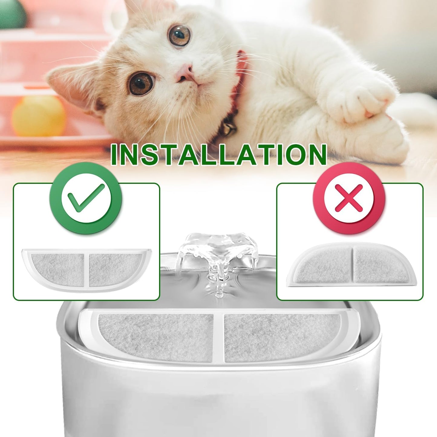 8pcs Pet Water Fountain Filters Compatible with eufy, 6.3x2.2 Inch Water Fountain Filters Replacement for Cats and Dogs Indoor Use