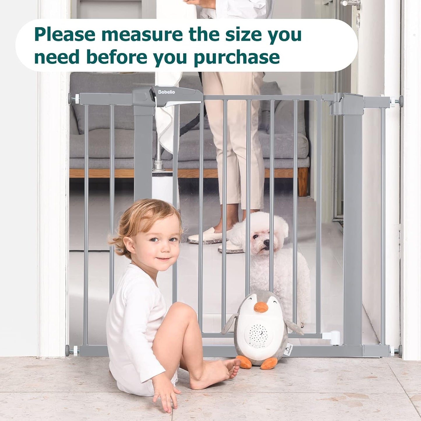 BABELIO Baby Metal Gate Extension, 5.5 Inch Gray Extra Wide Pet Gate for Stairs & Doorways, Pressure Mounted Baby Gate Dog Gate, No Tools Required,30" Tall
