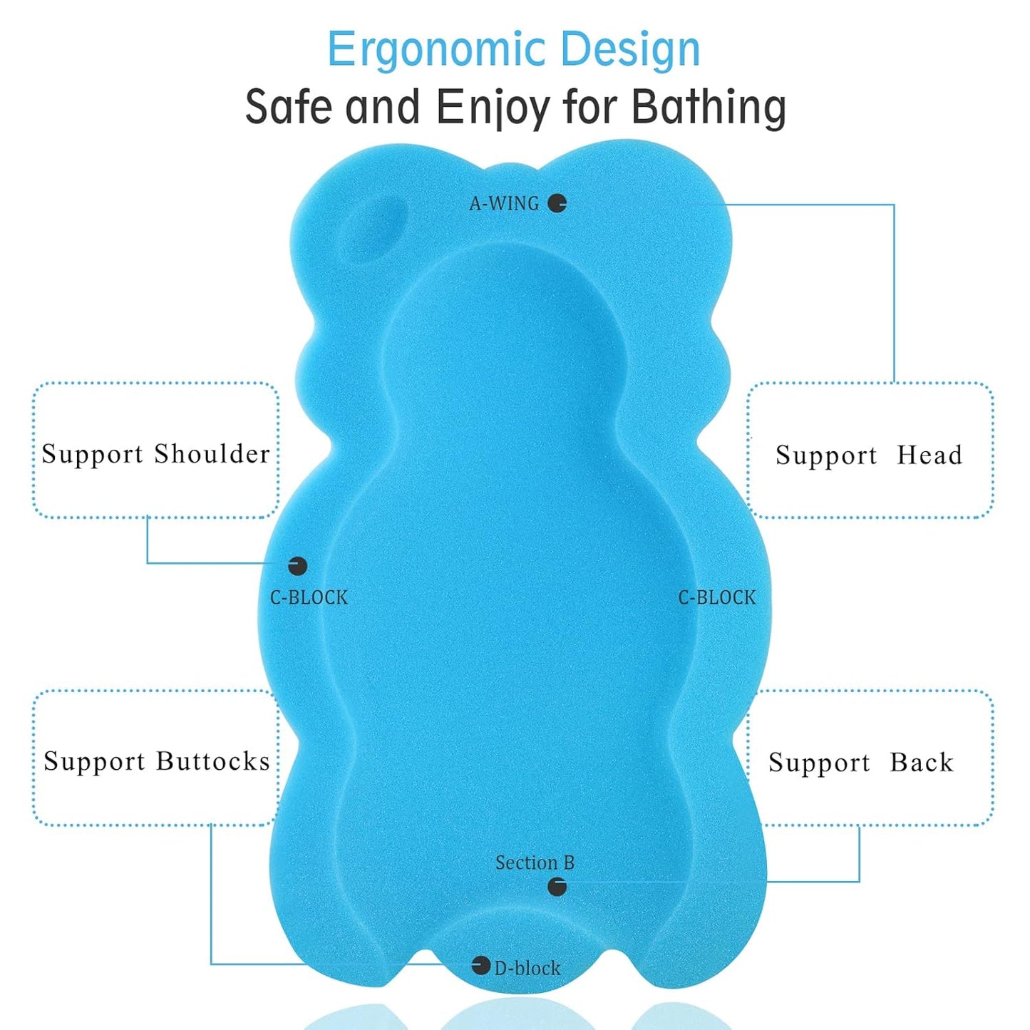Baby Bath Cushion Infant Sponge Mat, Toddler & Newborn Bath Pad - Blue