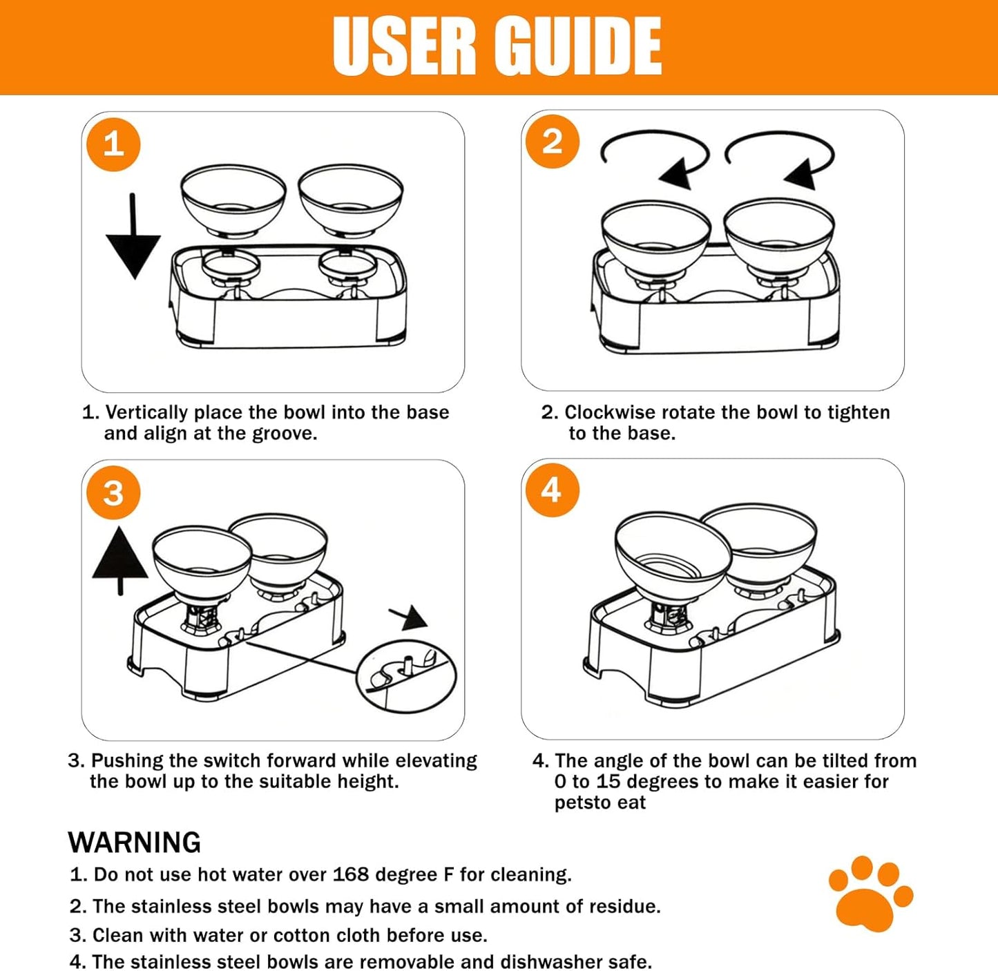 Adjustable Elevated Cat Bowls with 2 Stainless Steel Bowls 6.1”–7.3” Raised Feeding Station with 30° Tilt to Reduce Vomiting & Neck Strain, Stable Non-Slip Stand for Indoor Cats, Small Dogs & Puppies
