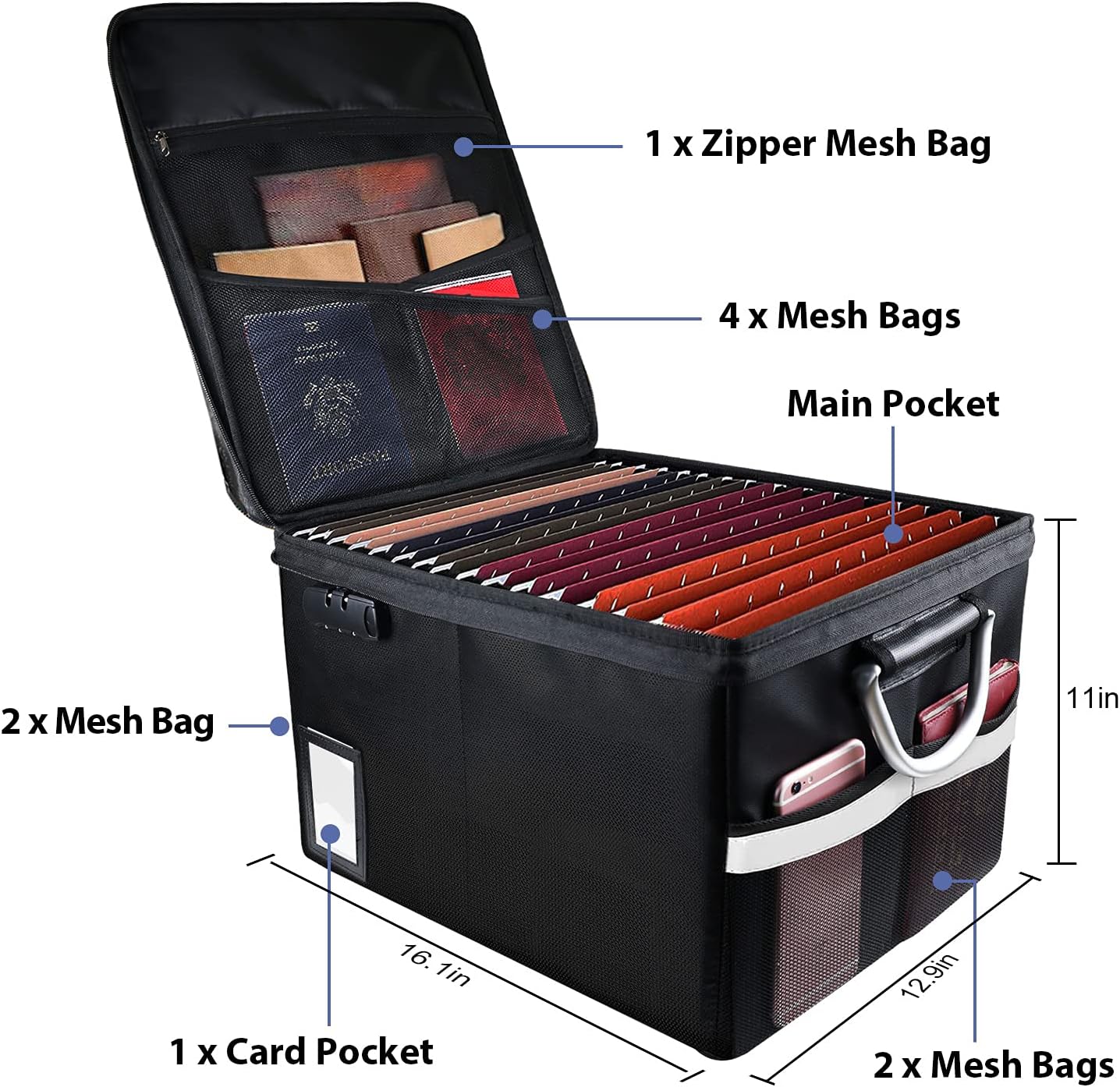 TOMKID Fireproof Document Box, Fireproof File Box with Lids, Important Document Organizer Box with Lock, Portable File Folder Organizer with Handle