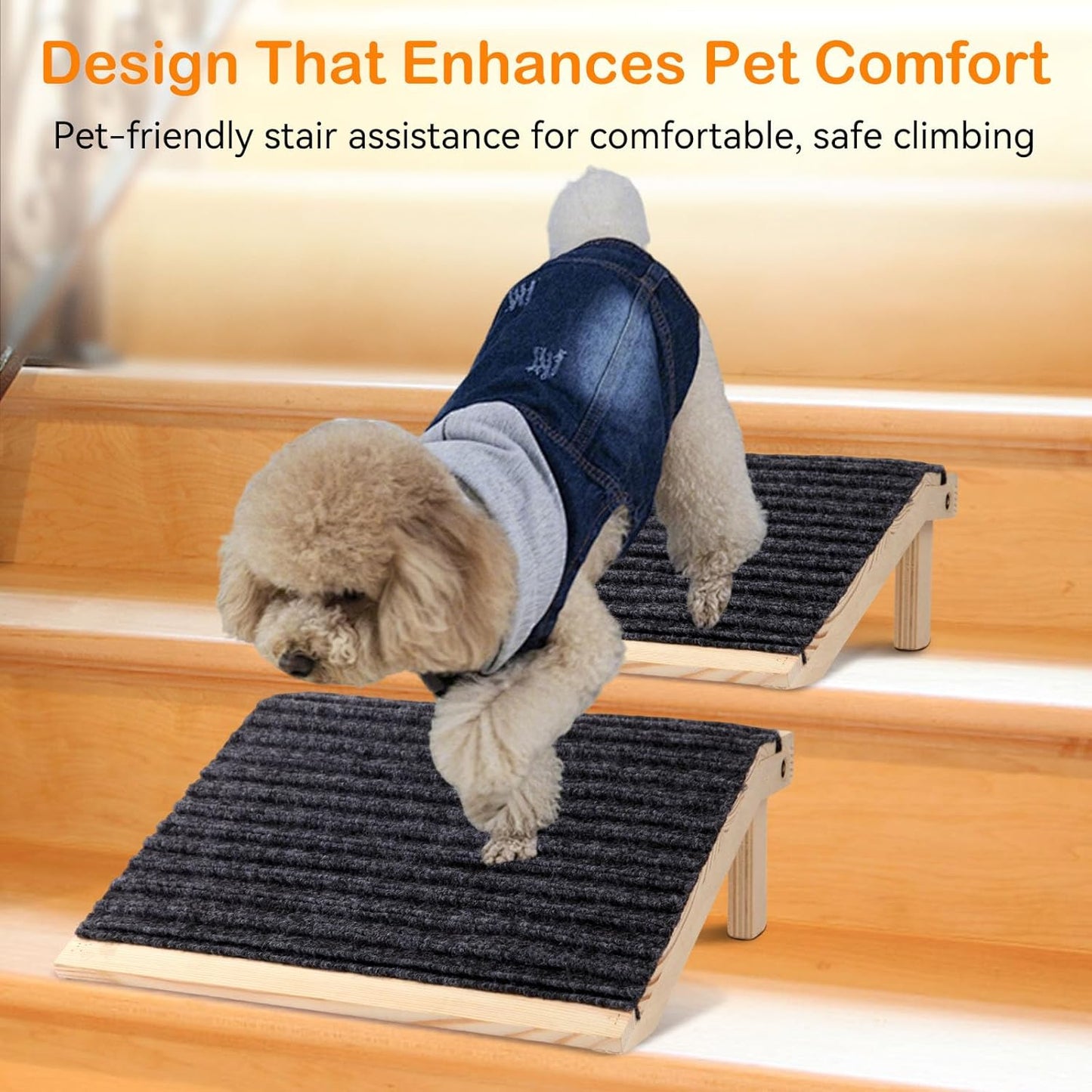 In hand Pet Ramp, 2 Pieces Foldable Dog Ramp for Stairs, Non-Slip Low-Angle Ramp for Small Dogs, Senior & Arthritic Pets, Portable Stair Assist for Any Staircase