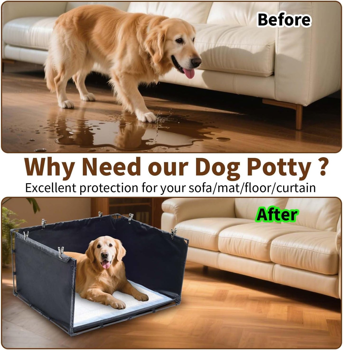 Dog Litter Box Indoor for Medium Dogs,Pee Pad Holder with High Walls(34.64"*28.34"*17.72"),No-Spill Pee Pad Holder with Foldable Pet Toilet,Easy Clean Puppy Litter Box for Dogs (Large)