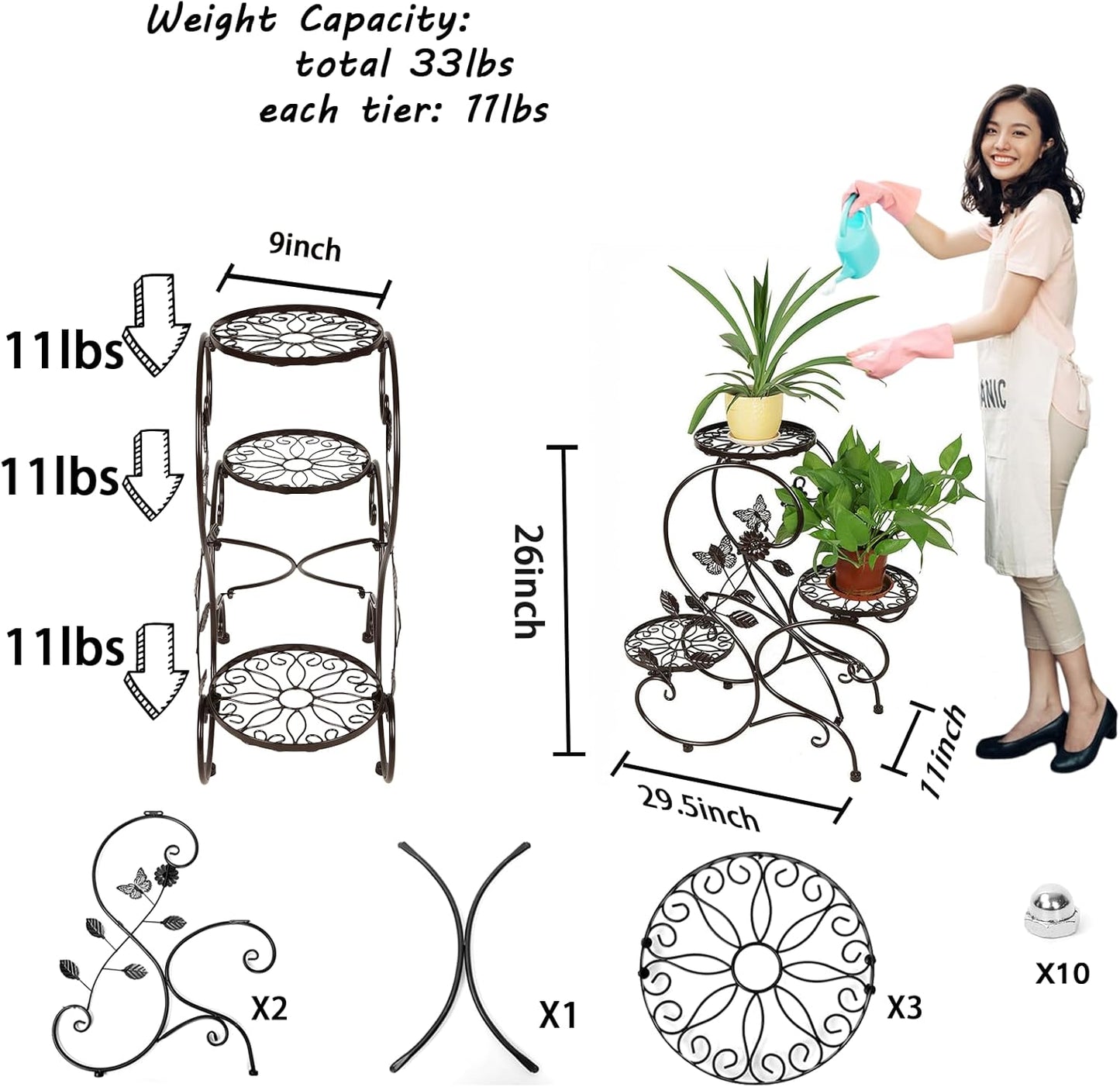 HLC 3 Tier Tall Plant Stand Outdoor Flower Stand Flower Pot Holder Display for Patio Garden Corner Balcony Living Room
