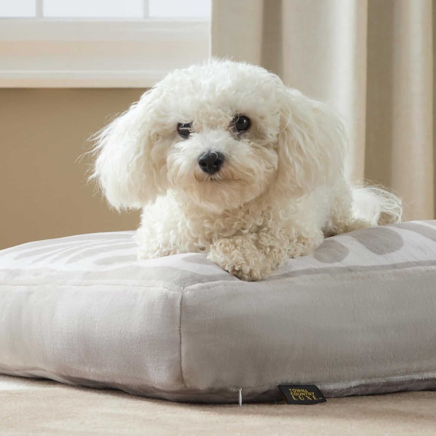 Town & Country Luxe CuddleTown Matisse Everwash® Pillow Pet Bed, Water Repellent Floor Pillow, Machine Washable Cover, Soft & Calming, Taupe, Medium 36"x28"x4"
