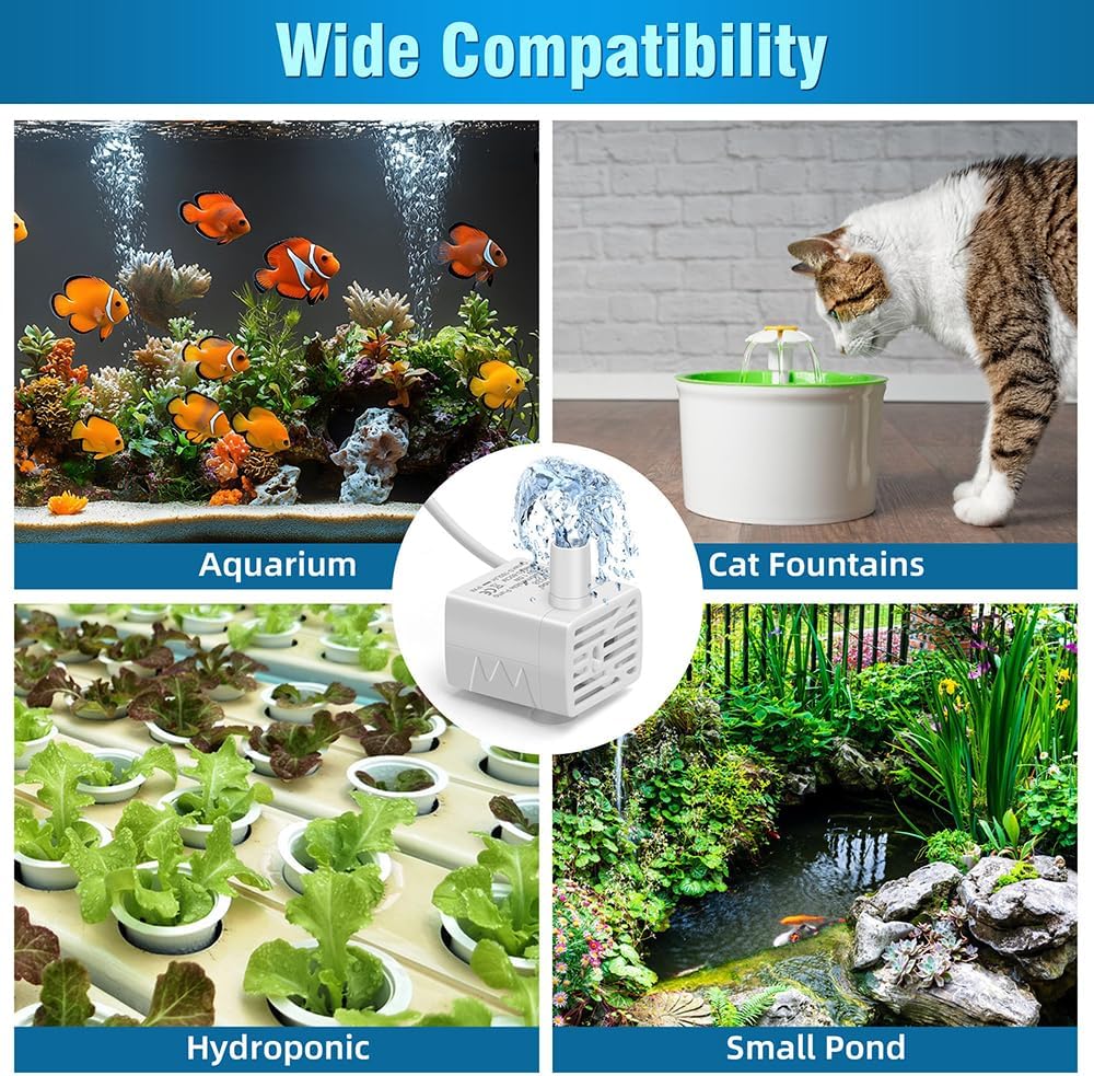 Cat Water Fountain Pump Ultra-Quiet USB 5V Submersible Pet Drinking Fountain Replacement Pump IPX8 Waterproof Cat Water Dispenser Pump