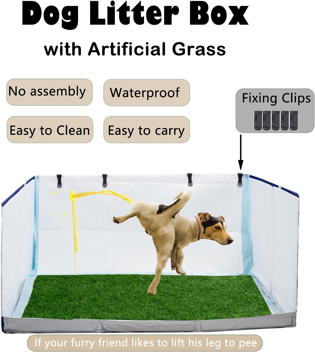 Dog Grass Pad with Tray,Foldable Dog Litter Box with High Walls,Odor Free Artificial Grass Pad for Dog Potty,No Assembly,No Spill, Waterproof, Easy to Clean (Blue star, M-36''Lx23.6''Wx16''H)