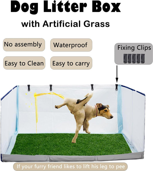 Dog Grass Pad with Tray,Foldable Dog Litter Box with High Walls,Odor Free Artificial Grass Pad for Dog Potty,No Assembly,No Spill, Waterproof, Easy to Clean (Blue star, M-36''Lx23.6''Wx16''H)