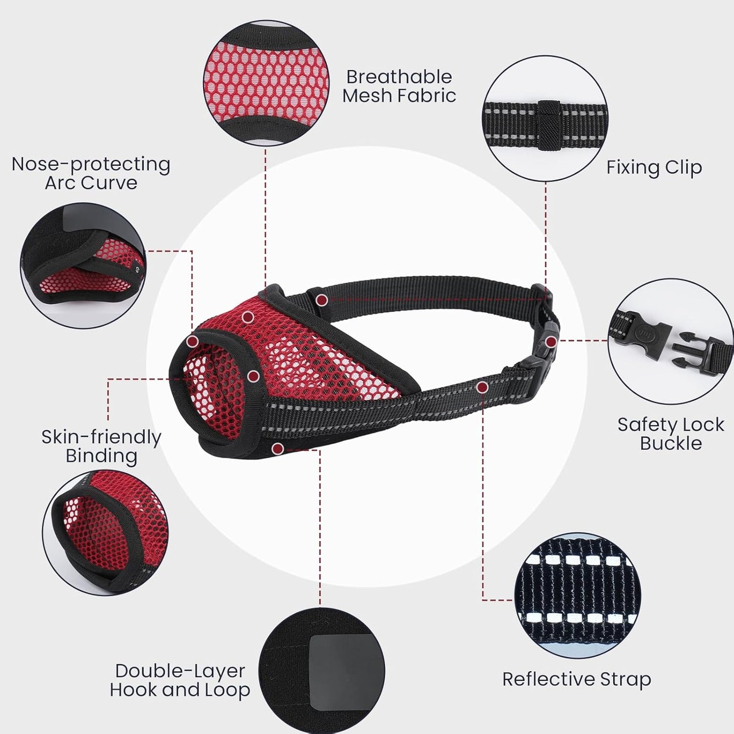 2 Pack Dog Muzzle,Mesh Soft Muzzle for Small Medium Large Sized Dog, Anti Barking Biting, Breathable Adjustable Drinkable，Mouth Cover for Grooming Training（Red, L