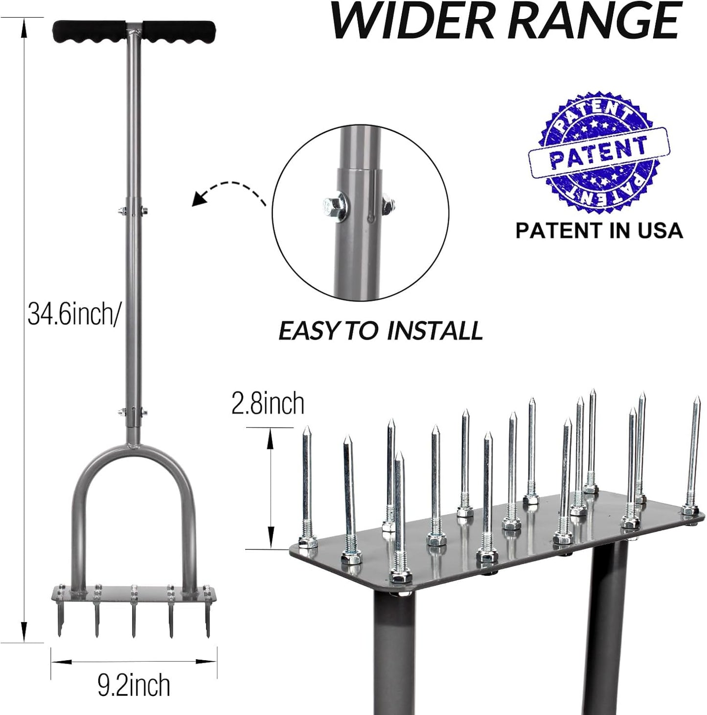 Walensee Lawn Aerator Spike Metal Manual Dethatching Soil Aerating Lawn with 15 Iron Spikes, Pre-Assembled Grass Plug Aerator Tools for Yard, Lawn Aeration, Garden Tool, Revives Lawn Health, Patented