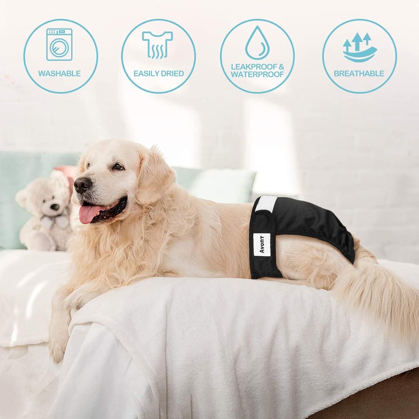Avont 3 Pack Washable Female Dog Diapers, Premium Reusable Highly Absorbent Doggie Period Panties Durable Dog Diaper Cover -XS 3 Black