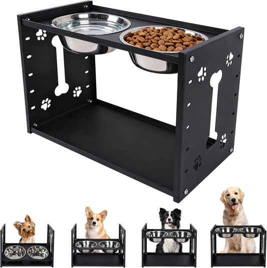 FORUP All-Metal Elevated Dog Bowls, Heavy Duty Cold-Rolled Steel Frame, 6-Height Adjustable Raised Feeder Stand with 2 Stainless Steel Bowls, Anti-Slip Rubber Feet for All Breeds (2.5"-12.2")