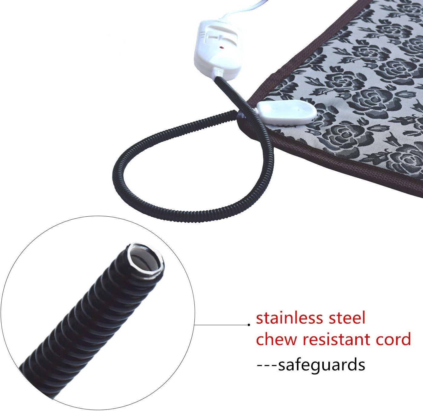 Electric Heating Pad for Dogs and Cats With Anti-bite Steel Cord Waterproof Adjustable Dog Warm Bed Mat Heated Pad for Pets Deds Blankets and Kennel 17.7inx17.7in (Flower Color)