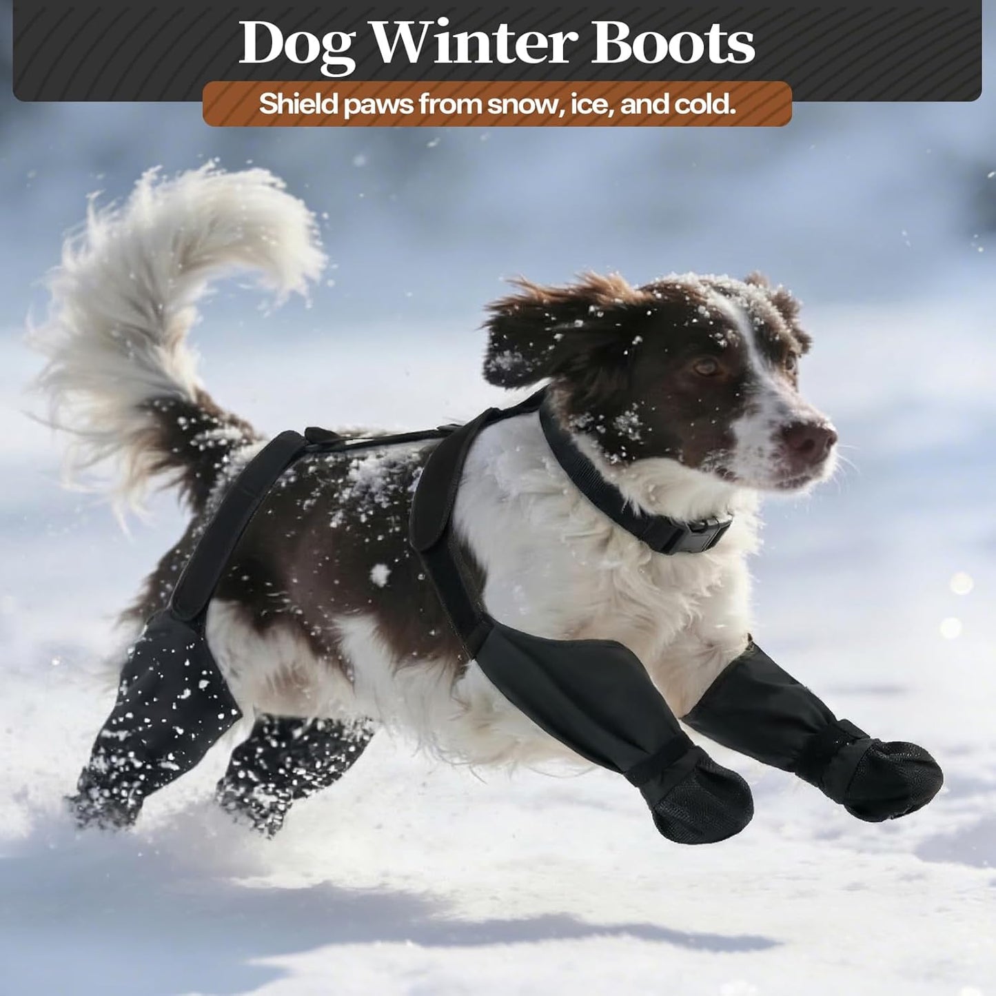 Waterproof Dog Shoes for Medium Dogs, Anti-Slip & Fall Dog Suspender Boots Adjustable Pet Shoes Paw Protector, All-Weather Outdoor Dogs Booties for Winter Snow Rain Hiking, Black M