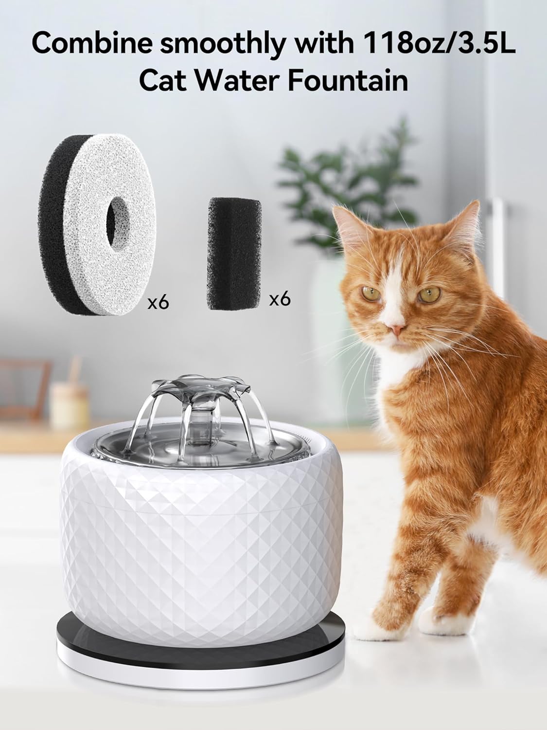 118oz/3.5L Smart Cat Water Fountain with App Control, Kitty spout cat Water Fountain, Ultra Quiet Pet Water Fountain for Cat Indoor, 2.4GHz Wi-Fi (Filters)