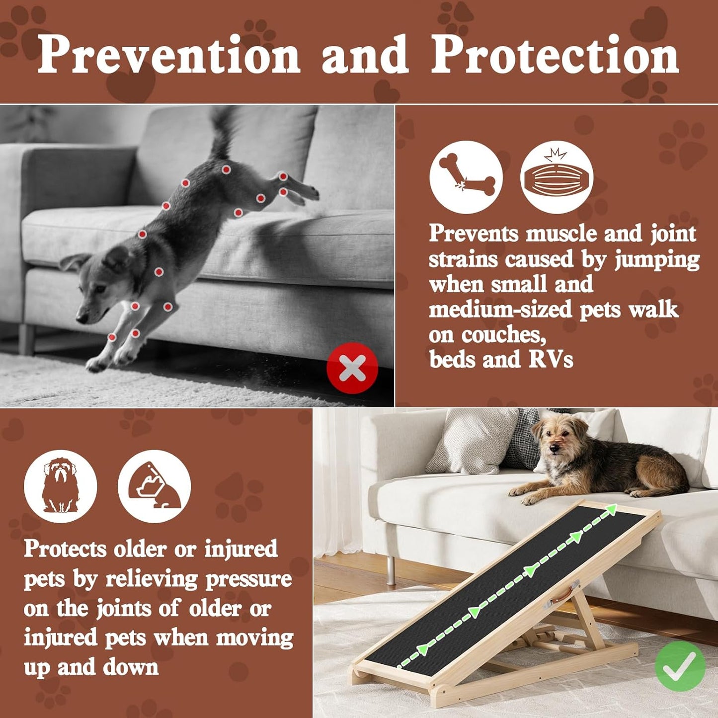 Dog Ramp for Couch, Bed, Car, Adjustable Pet Ramps 6 Height from 18" to 23.6" Wooden Dog Step with High Traction Mat & Sturdy Build for Small Medium Older Pets, Supports up to 200lbs