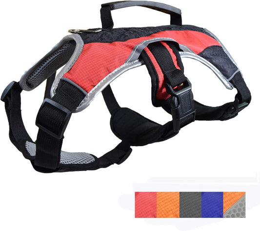 No-Pull Dog Harness - Padded, Mesh Fabric Dog Vest with Reflective Trim, Lifting Handles and Buckle Straps - Red Dog Harness - S