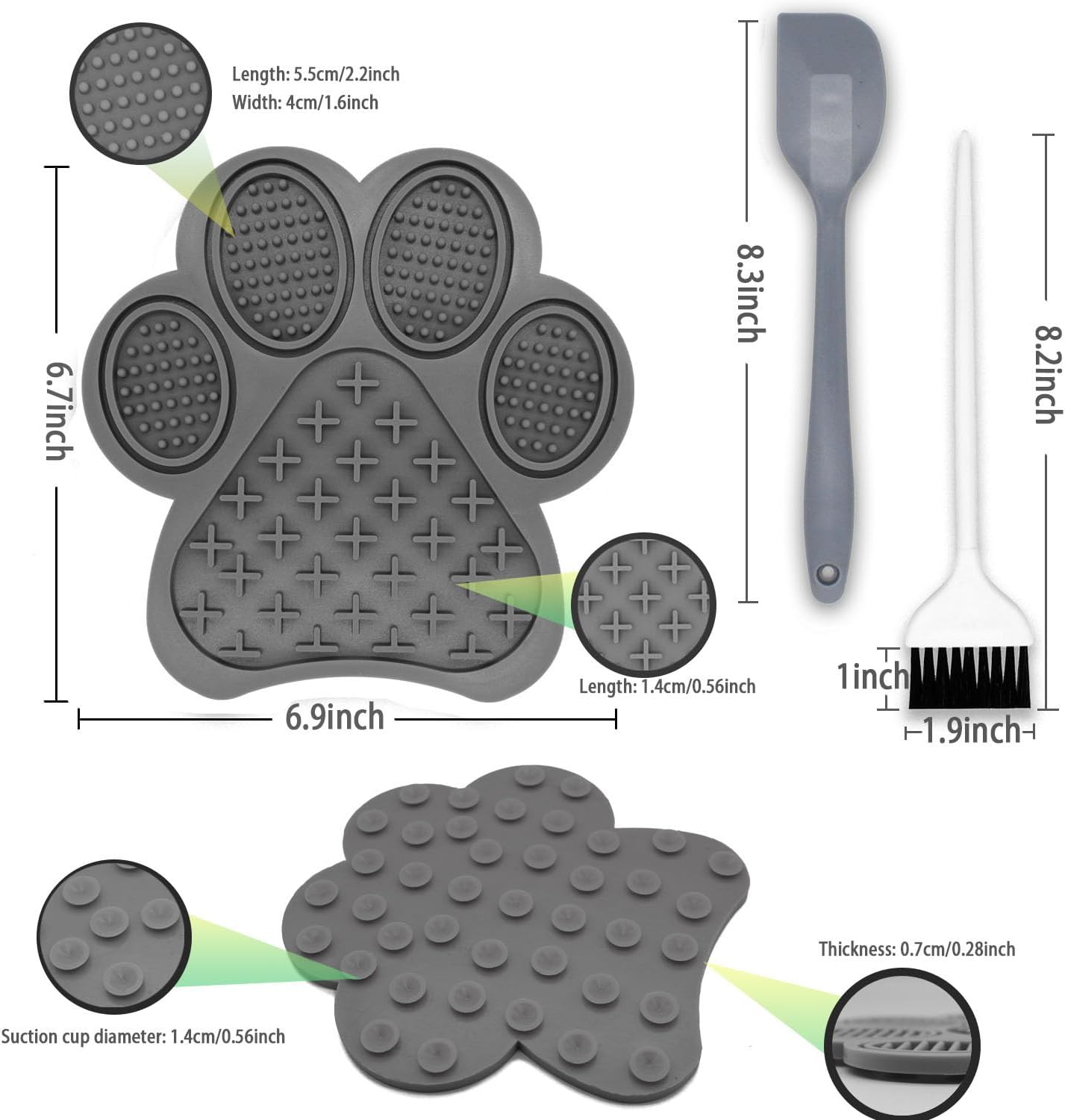Slow Feeder Mat with Suction Cups, Non-Slip Design, Boredom & Anxiety Reducer for Dogs and Cats - Calming Mat for Bathing, Grooming, Nail Trimming (Gray)