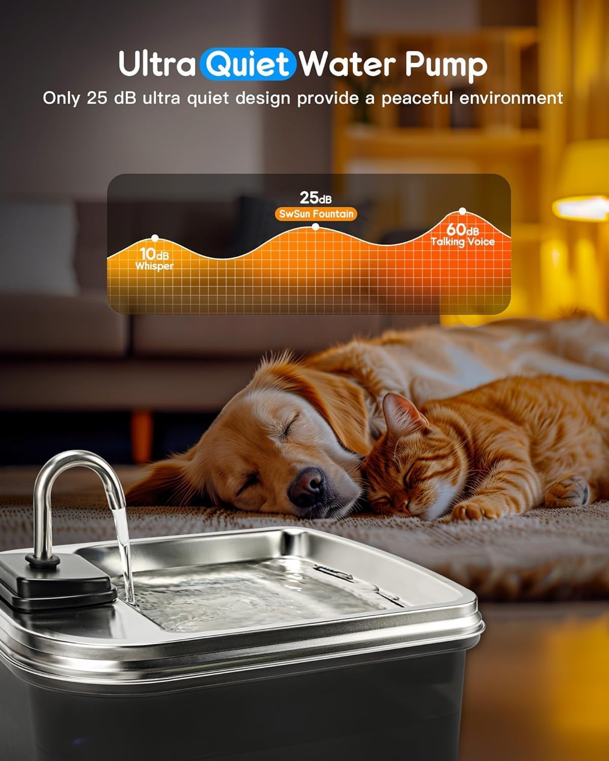 Stainless Steel Pet Fountain with Charcoal Filter, Includes Bone Treats, 16 x 10 x 10 in