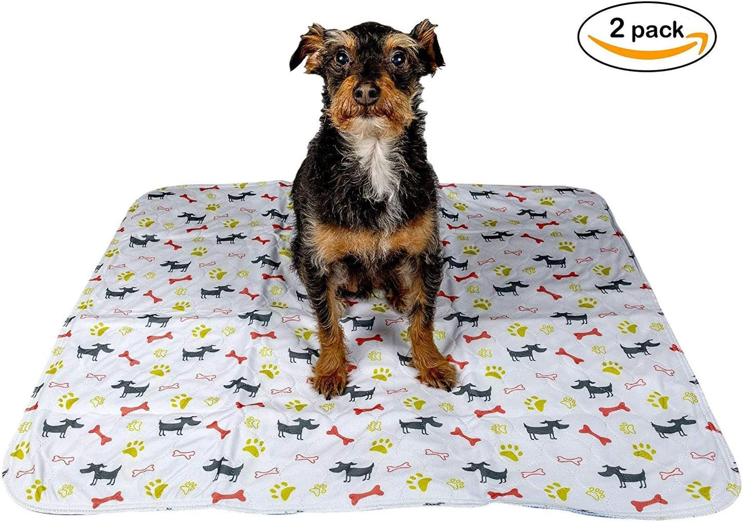 Washable Dog Training Pee Pads 2-Pack Large, Reusable Cloth for House Playpen Floor Waterproof, Leakproof for Whelping, Potty, and Crate Liner