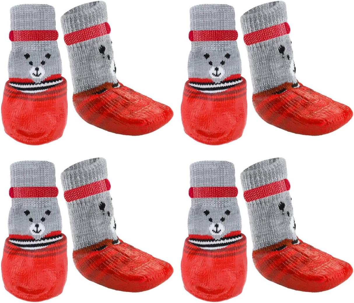 2 Set Non Slip Dog Socks Waterproof Lick Resistant Paw Protectors with Adjustable Hook and Loop Fastener, Breathable Pet Shoes for Medium to Large Dogs(Red, L)