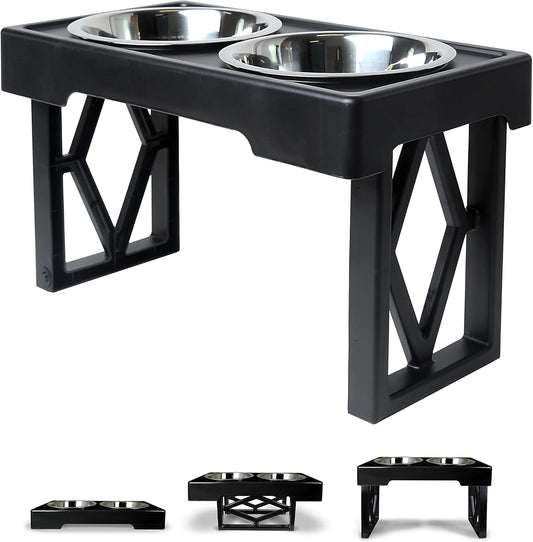 Pet Zone Elevated Dog Bowls Designer Diner 3 Height Adjustable Raised Dog Bowl Stand with 2 Stainless Steel Bowls (7 Cup Capacity Each)