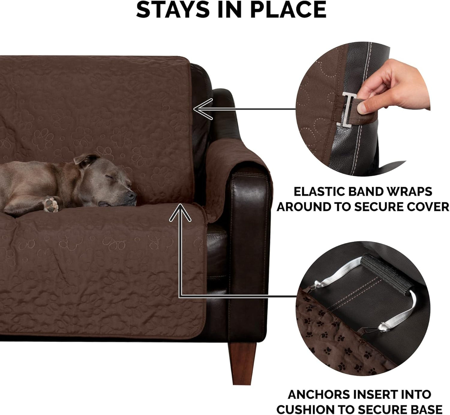 Furhaven Waterproof & Non-Slip Loveseat Cover Protector for Dogs, Cats, & Children - Quilted Paw Print Living Room Furniture Cover - Espresso, Loveseat