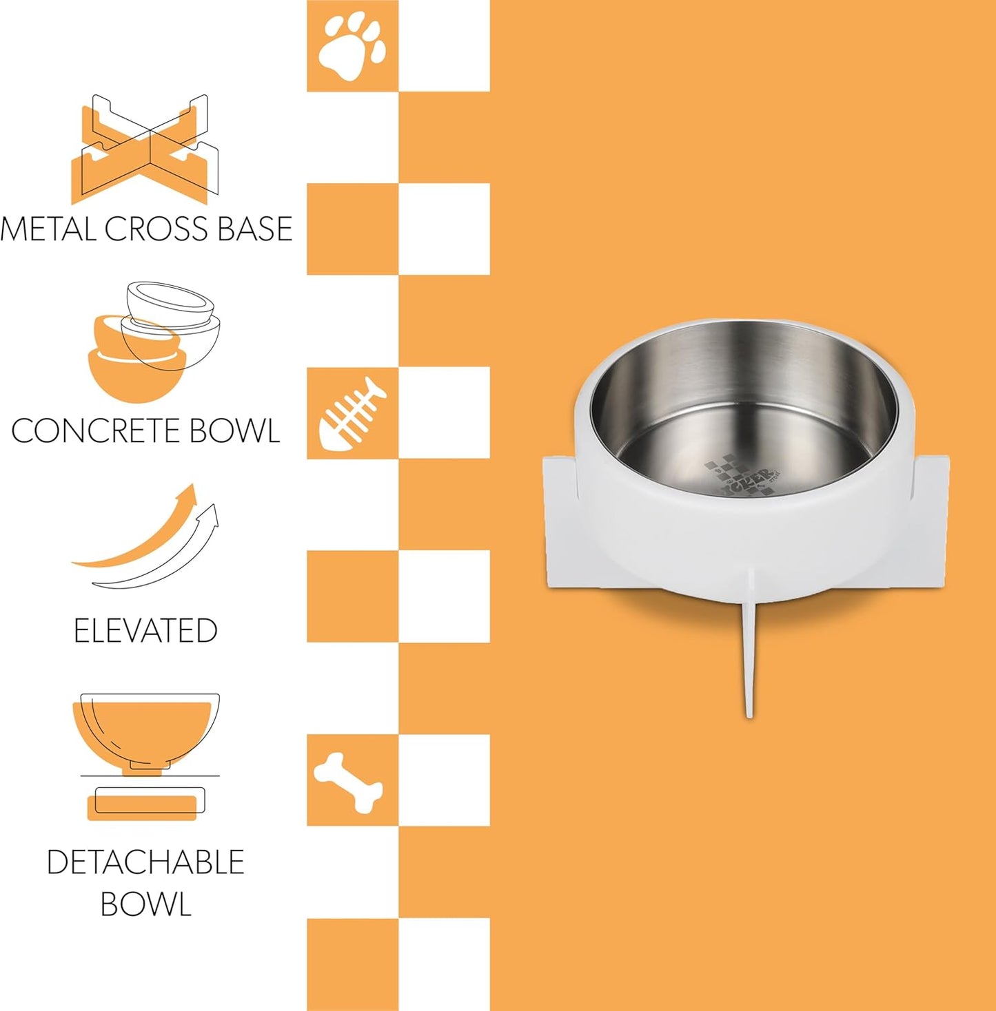 DBL3000B Intersecta Small/Medium Concrete and Stainless Steel Bowl 16oz (2 Cups) with Metal Stand Pet Feeder, White