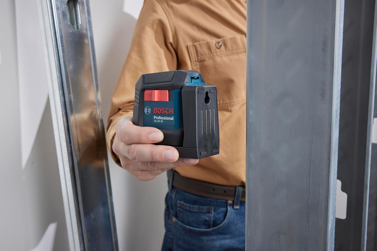 BOSCH GLL50-20 50 Ft Self-Leveling Cross-Line Laser, Includes Integrated Magnetic Mount & 2 AA Batteries