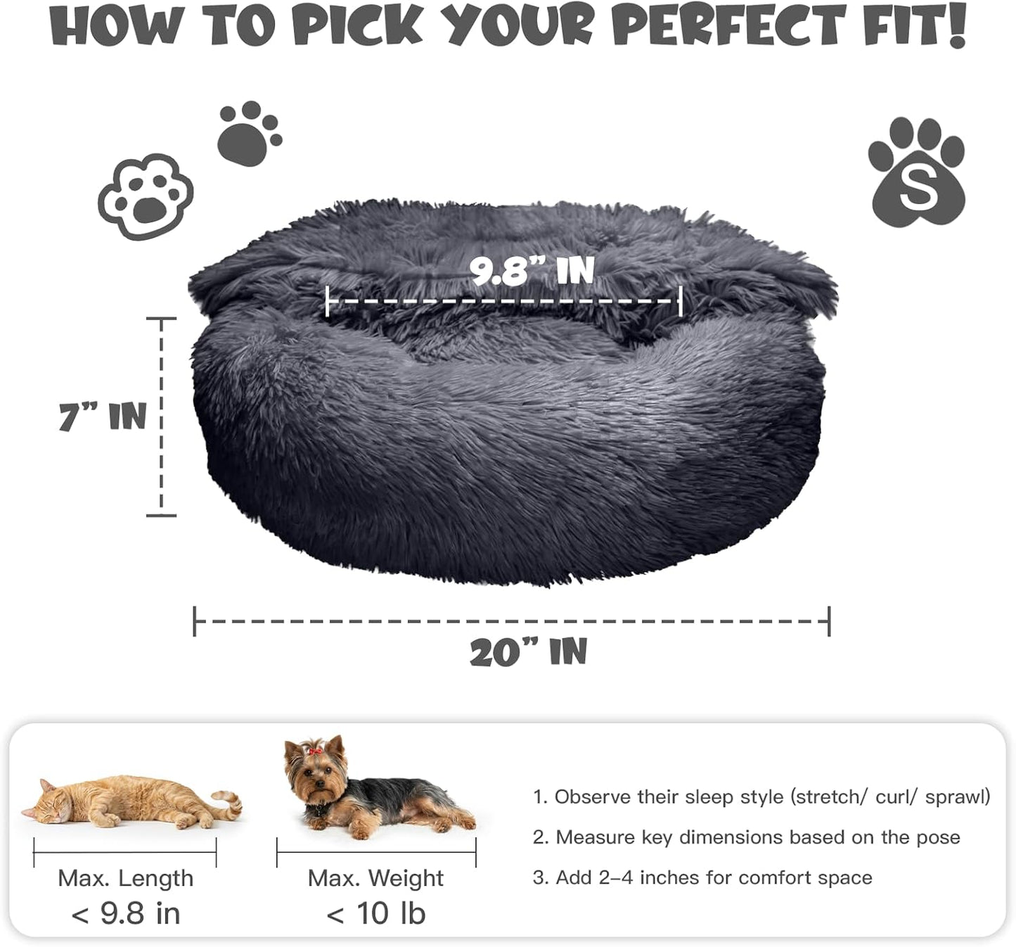 Himax Dog Beds for Small Dogs, Donut Dogs Beds with Blanket Attached, Calming Dog Bed Washable (20"/26"/35") Grey
