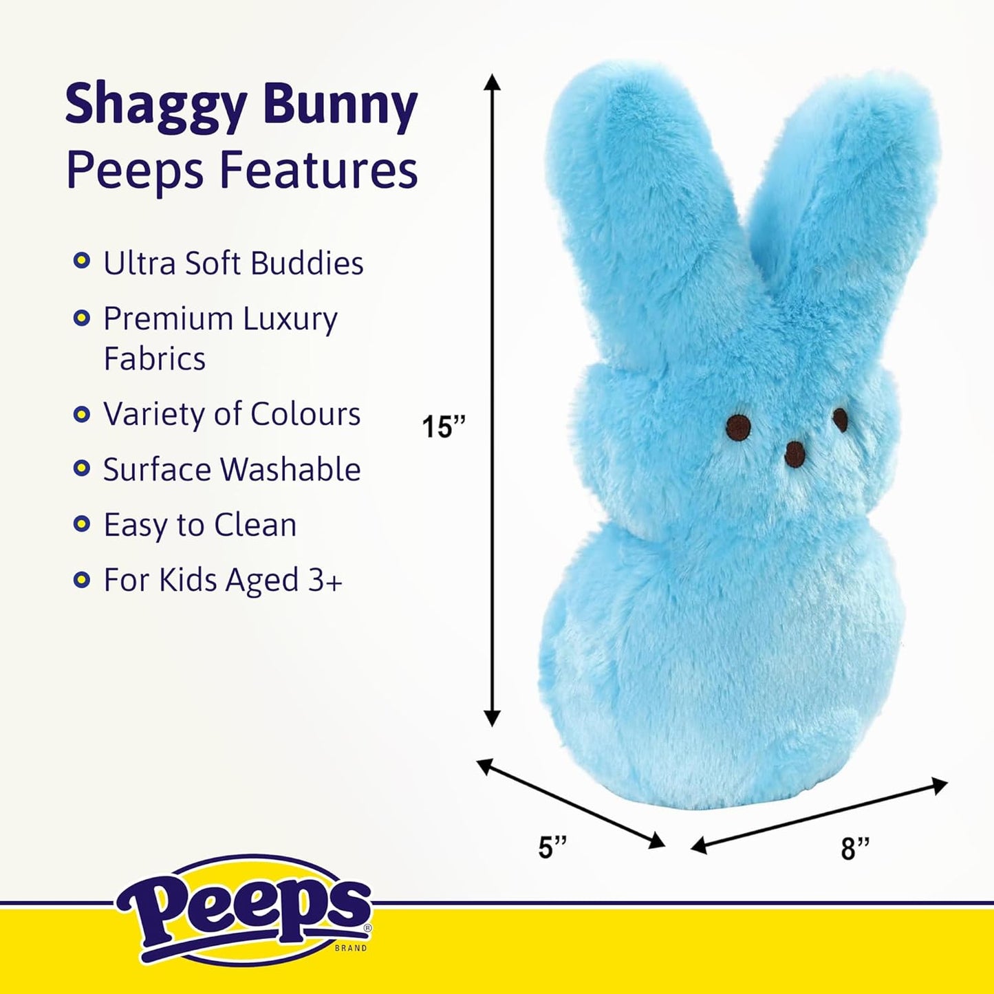 Animal Adventure | 15" Yellow Shaggy Bunny Peeps Plush | Easter Basket Stuffed Animals for Kids | Marshmallow Candy | Huggable Ultra Soft Plushie Stuffers Buddy Toy | Collectable Gifts | Aged 3+